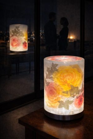 Boutique 2 Veilleuse Totem Florale Rose Socle Inox