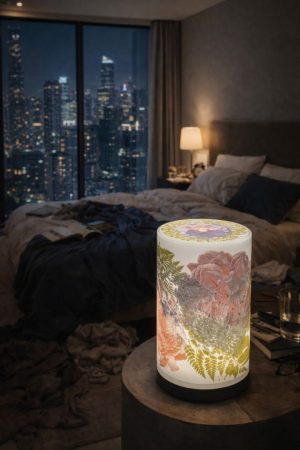 Boutique 5 Veilleuse totem Fougères & Rose – Verre Soufflé LED